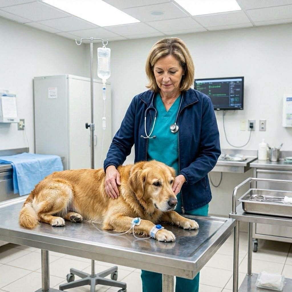 Veterinaria atendiendo a un perro en una clínica de urgencias